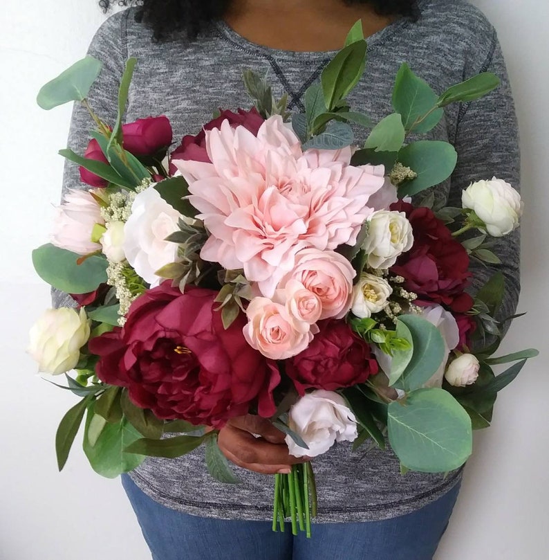 Artificial Wedding Bouquet Wedding Flowers Bridal Bouquets Burgundy,Blush Woodland Cascade Bouquet Wedding Bouquet Silk Flower Bouqet