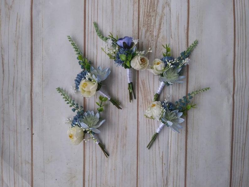 Bridesmaids Bouquets Silk Flower Bouquet,Blue,Navy,Steel Blue Ivory,White Wedding Flowers Wedding Bouquet Artificial Wedding Bouquet