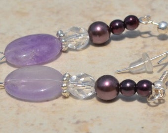 Handmade Purple pearl and amethyst earrings