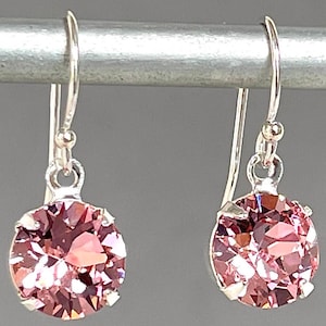 Pink Crystal Earring - 8MM Light Rose - Blush Mauve Clear - Dainty Solitaire