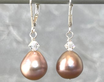 Large Baroque Pearls - 11mm Mauve Drop - Pink Biwa Pearl - Keshi Teardrops - Freshwater Drops - June Birthstone - Layering Stacking