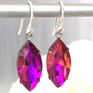 Ruby Crystal Earring - Volcano Red Navette - Vintage Marquise - Violet Neon Magenta