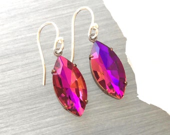 Long Volcano Crystal - Vintage Red Navette - Color Changing - Violet Ruby Magenta