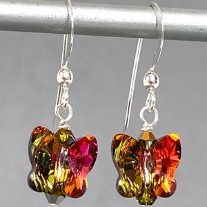 Butterfly Earrings - Crystal Butterflies - Ruby Olive Vitrail - Multicolor Rainbow