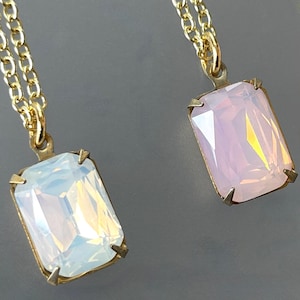 Harlequin Crystal - Opal Pendant - Vintage Emerald Cut - Hexagon Octagon - Step Cut Pink