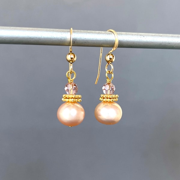 Small Blush Pearls - Round Pearls Pink - Champagne Blush - Dainty Delicate - Minimalist Pearl - Pale Pink Mauve - Crystal Gold - High Luster