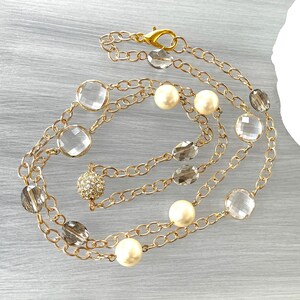 Glass Pearl Chain Long Crystal Station Opera Length Pearls Vintage Cream Pearls Pave Crystal Beaded Bild 1