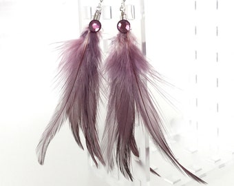 Long Feather Earrings - Purple Feathers - Violet Lightweight - Festival Earrings - Hippie Jewelry