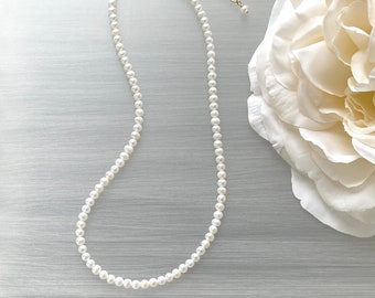 Seed Pearl Choker - Tiny Dainty Small - 4mm Freshwater - Classic Pearl Strand - Simple Minimal - Delicate Adjustable - Flower Girl Outfit