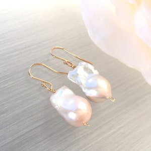 Baroque Pearls 14 Karat Gold Large Pearl Earrings Natural Pearls Baroque Pearl Drop image 6