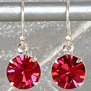 Red Crystal Earrings - Indian Pink Ruby - 8mm Hot Neon Rose - Raspberry Cherry