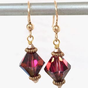 Crystal Earrings - Purple Ruby Red - 12MM Violet Volcano - Amethyst Teardrop