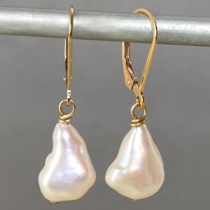 Baroque Pearls - Keshi Pearl Earrings - Large White Drops - Natural Shape Nugget