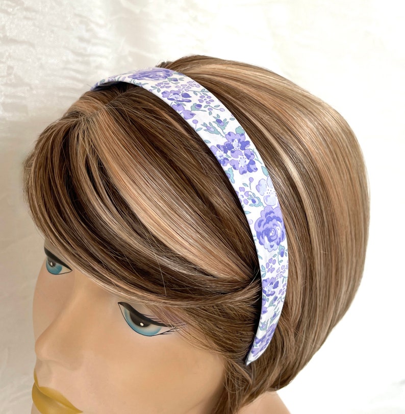 Liberty of London Lavender Felicite Liberty Tana Lawn® Lilac Green Cotton Peony Floral Sprays Flowered Hairband Bold Purple image 2