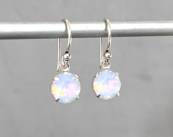 Pale Opal Crystal - Light Pink Round - Austrian Crystal - Petite Dainty Small - Lightweight Delicate - Rosewater Opal - Milk Glass Dangle