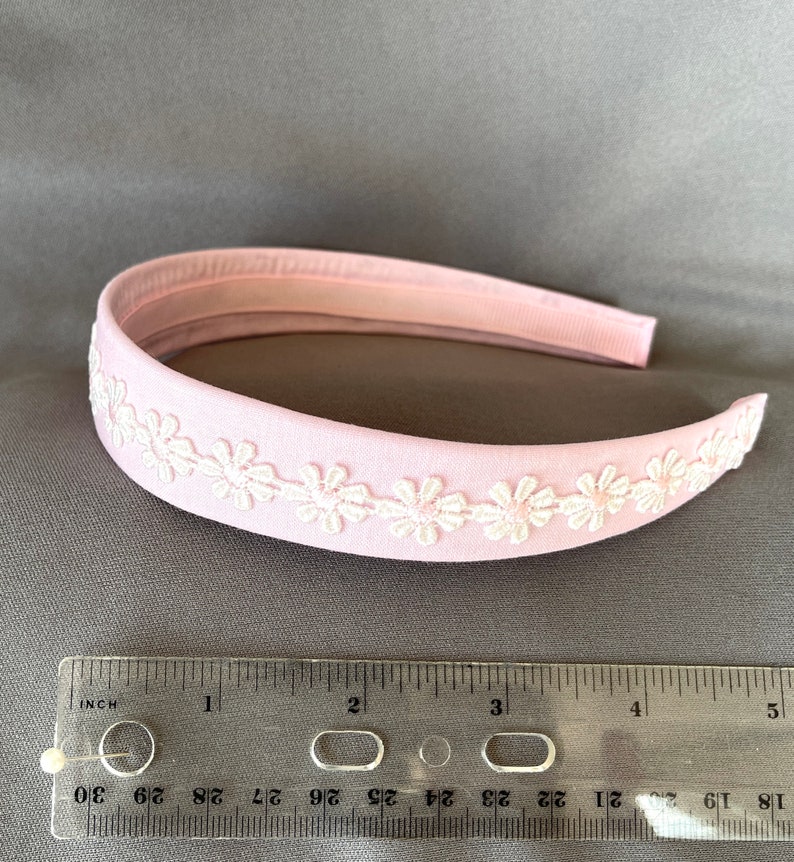 Daisy Headband Pink Cotton White Daisies Pale Satin Pinks Flower Girl Outfit Girl Easter Outfit Girl Summer Dress Girls Party image 4