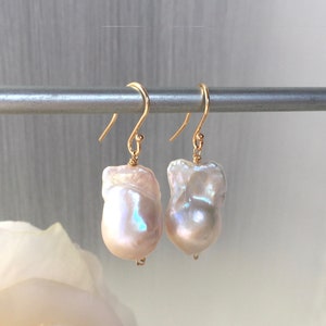 Baroque Pearls 14 Karat Gold Large Pearl Earrings Natural Pearls Baroque Pearl Drop image 5