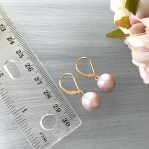 Large Round Pearls Pink Blush Mauve Gold Lever Backs 11mm Pearl Bobs Light Pink Pearl Statement Pearls Classic Pearl Drop image 3