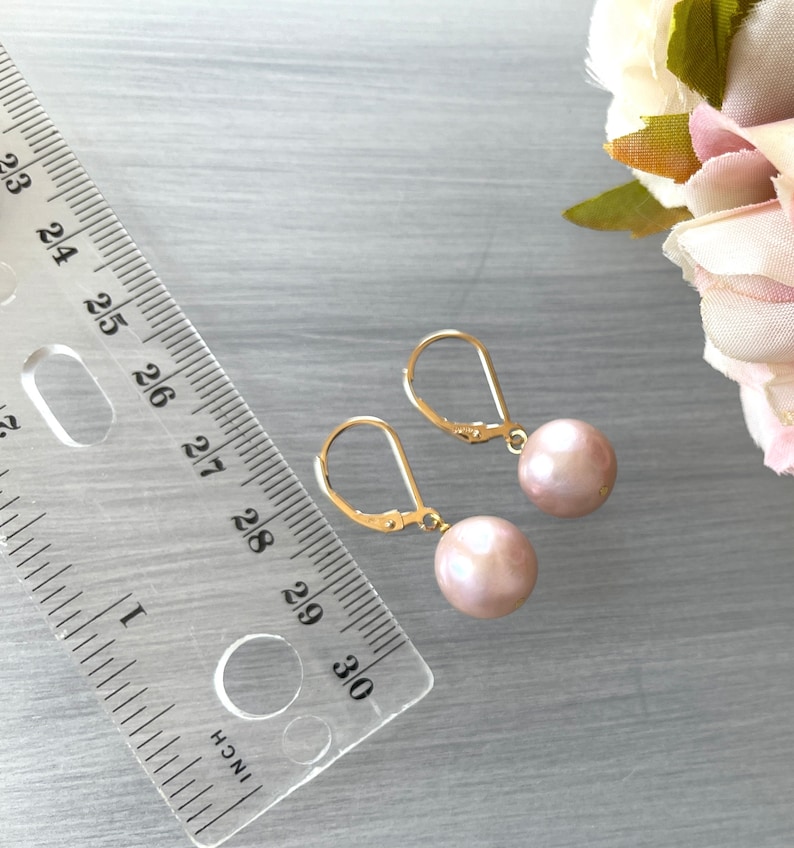 Large Round Pearls Pink Blush Mauve Gold Lever Backs 11mm Pearl Bobs Light Pink Pearl Statement Pearls Classic Pearl Drop image 3