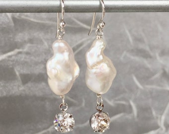 Baroque Keshi Pearls - Long Clear Crystals - Natural Shape Pearls - June Birthstone