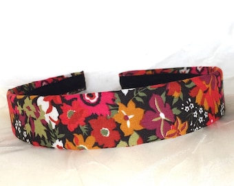 Liberty of London - Liberty Thorpe Red - Flower Hairband - Girl Christmas Gift - Back to School - Ready to Ship Gift - Magenta Black Orange