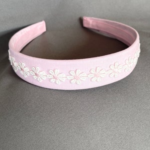 Daisy Headband Pink Cotton White Daisies Pale Satin Pinks Flower Girl Outfit Girl Easter Outfit Girl Summer Dress Girls Party image 7