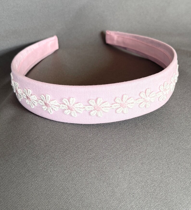 Daisy Headband Pink Cotton White Daisies Pale Satin Pinks Flower Girl Outfit Girl Easter Outfit Girl Summer Dress Girls Party image 7
