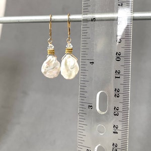 Large Keshi Pearls White Baroque Pearl Iridescent Pearls Flat Asymmetrical Natural Irregular Gold Biwa Pearls Gold Lever Backs image 3