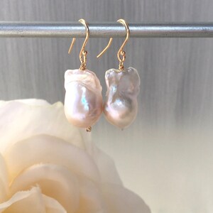 Baroque Pearls 14 Karat Gold Large Pearl Earrings Natural Pearls Baroque Pearl Drop image 3