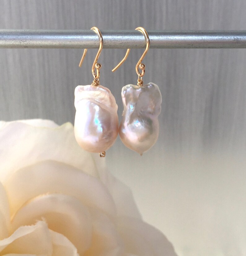 Baroque Pearls 14 Karat Gold Large Pearl Earrings Natural Pearls Baroque Pearl Drop image 3