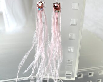 Marabou Feather Pink - Long Shoulder Duster - Feather Earring Long - Lightweight Feathers - Festival Earrings - Romantic Soft Pink - Fluffy