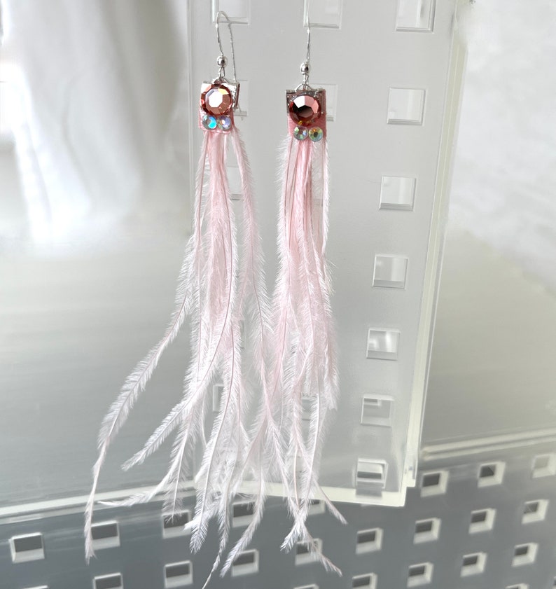 Marabou Feather Pink Long Shoulder Duster Feather Earring Long Lightweight Feathers Festival Earrings Romantic Soft Pink Fluffy image 1