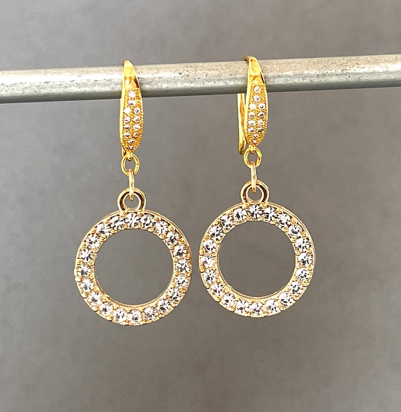 Cubic Zirconia Hoops CZ Hoop Pave Crystal Small Hoop Earring Dressy Circular Large Round Hoop Matte Gold Pave Formal Occasion image 1