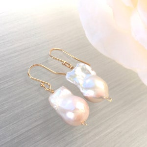 Baroque Pearls 14 Karat Gold Large Pearl Earrings Natural Pearls Baroque Pearl Drop image 8