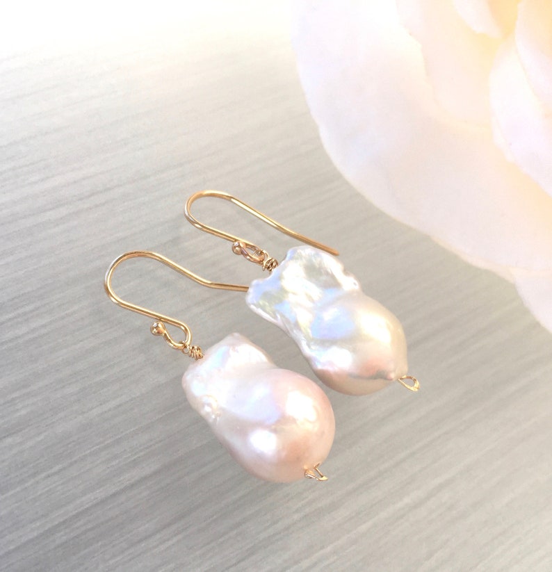 Baroque Pearls 14 Karat Gold Large Pearl Earrings Natural Pearls Baroque Pearl Drop image 8