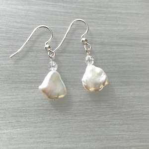 Baroque Pearls Keshi Pearl Earrings Biwa Pearl Drops White Natural Shape Ready to Ship Gift Pearl Bridal Earring Bridesmaid Gift image 4