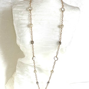 Glass Pearl Chain Long Crystal Station Opera Length Pearls Vintage Cream Pearls Pave Crystal Beaded Bild 5