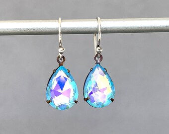 Electric Aquamarine - Vintage Teardrop - Neon Sky Blue - Color Changing - 10x14mm Drop - Vintage Crystals - Vintage Aquamarine - Caribbean