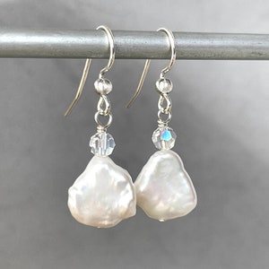 Baroque Pearls Keshi Pearl Earrings Biwa Pearl Drops White Natural Shape Ready to Ship Gift Pearl Bridal Earring Bridesmaid Gift image 1