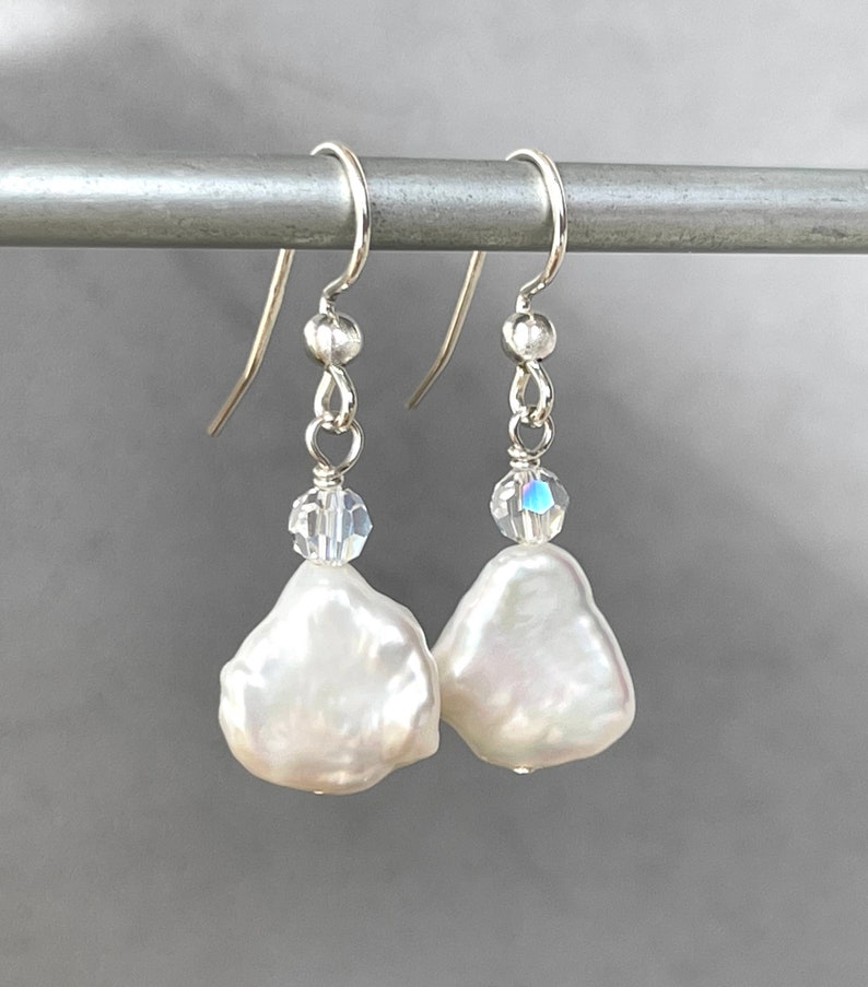 Baroque Pearls Keshi Pearl Earrings Biwa Pearl Drops White Natural Shape Ready to Ship Gift Pearl Bridal Earring Bridesmaid Gift image 1