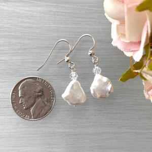 Baroque Pearls Keshi Pearl Earrings Biwa Pearl Drops White Natural Shape Ready to Ship Gift Pearl Bridal Earring Bridesmaid Gift image 2