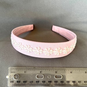 Daisy Headband Pink Cotton White Daisies Pale Satin Pinks Flower Girl Outfit Girl Easter Outfit Girl Summer Dress Girls Party image 3