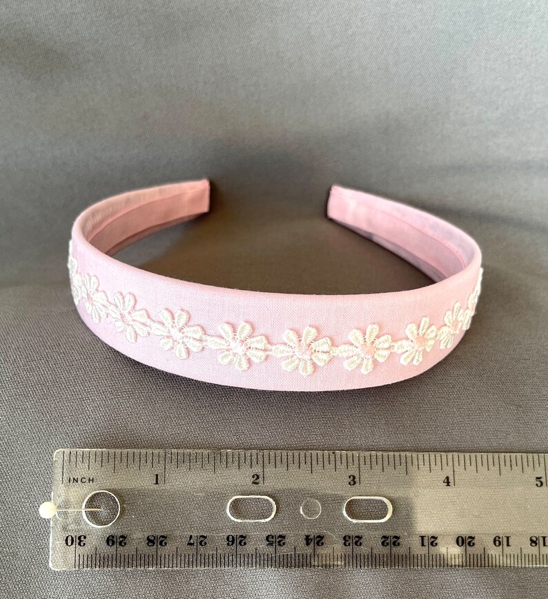 Daisy Headband Pink Cotton White Daisies Pale Satin Pinks Flower Girl Outfit Girl Easter Outfit Girl Summer Dress Girls Party image 3