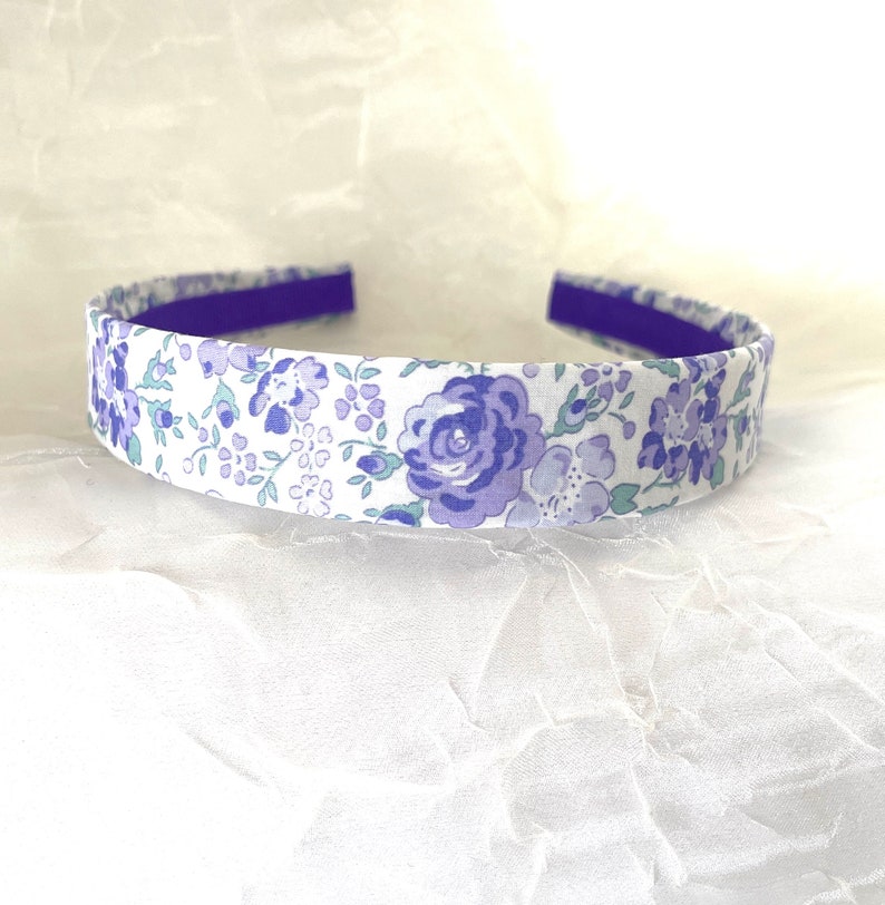 Liberty of London Lavender Felicite Liberty Tana Lawn® Lilac Green Cotton Peony Floral Sprays Flowered Hairband Bold Purple image 6