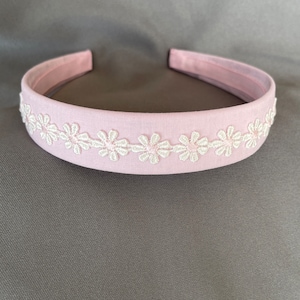 Daisy Headband Pink Cotton White Daisies Pale Satin Pinks Flower Girl Outfit Girl Easter Outfit Girl Summer Dress Girls Party image 1