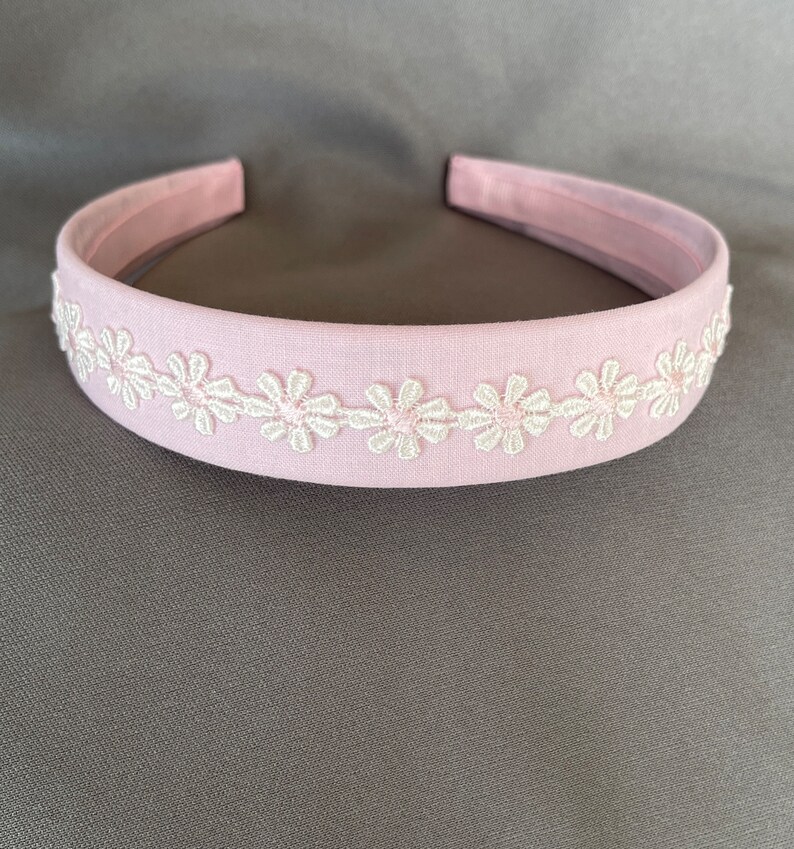Daisy Headband Pink Cotton White Daisies Pale Satin Pinks Flower Girl Outfit Girl Easter Outfit Girl Summer Dress Girls Party image 1