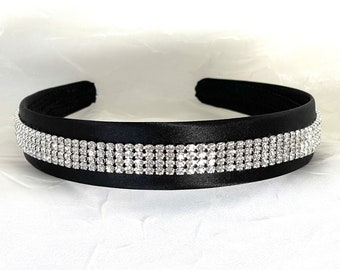 Jeweled Headband - Crystal Tiara - Veil Alternative - Sparkly Alice Band - Bling Rhinestone - Black Cocktail Hat