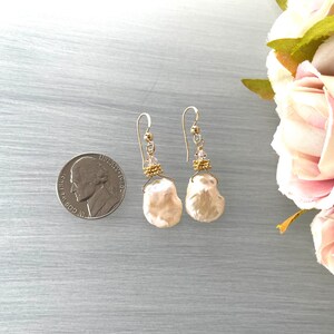 Large Keshi Pearls Natural Shape Baroque Pearl Light Pink Blush Biwa Pearl Earring Champagne Keshis Gold Pearl Earring image 5