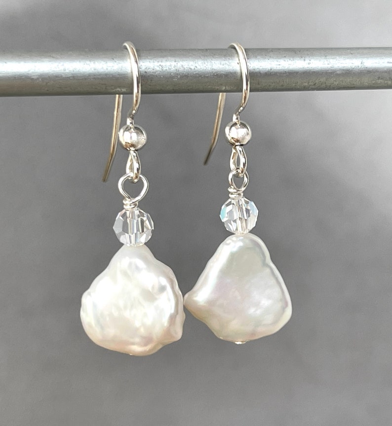 Baroque Pearls Keshi Pearl Earrings Biwa Pearl Drops White Natural Shape Ready to Ship Gift Pearl Bridal Earring Bridesmaid Gift image 5