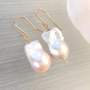 Baroque Pearls 14 Karat Gold Large Pearl Earrings Natural Pearls Baroque Pearl Drop image 9